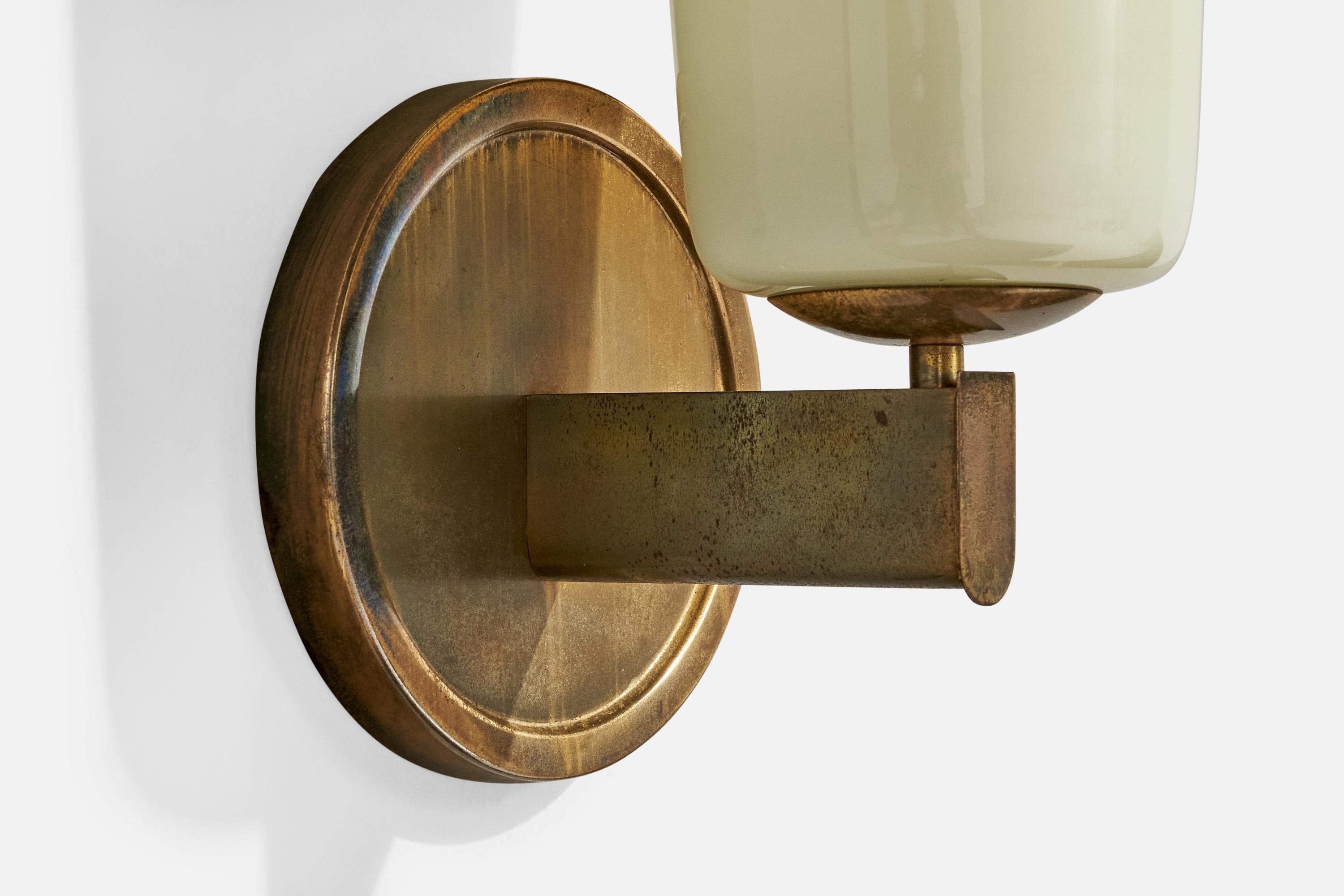 Early 20th Century German Designer, Wall Light, Brass, Glass, Germany, 1920s