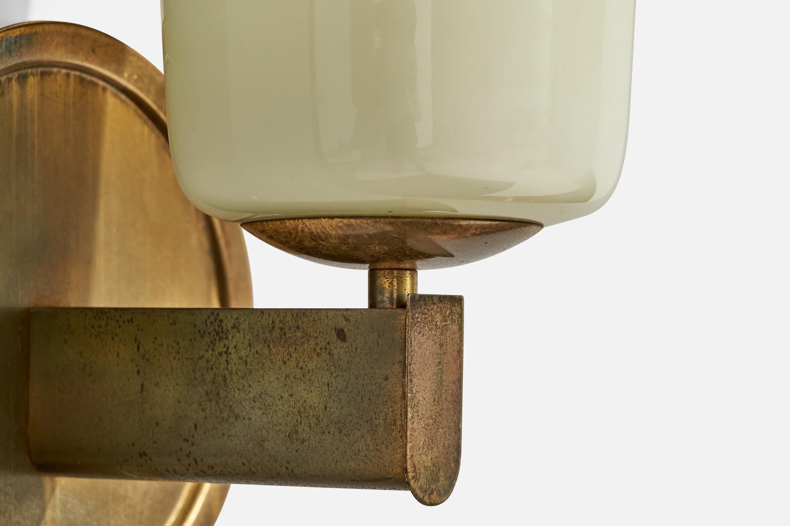 German Designer, Wall Light, Brass, Glass, Germany, 1920s 1