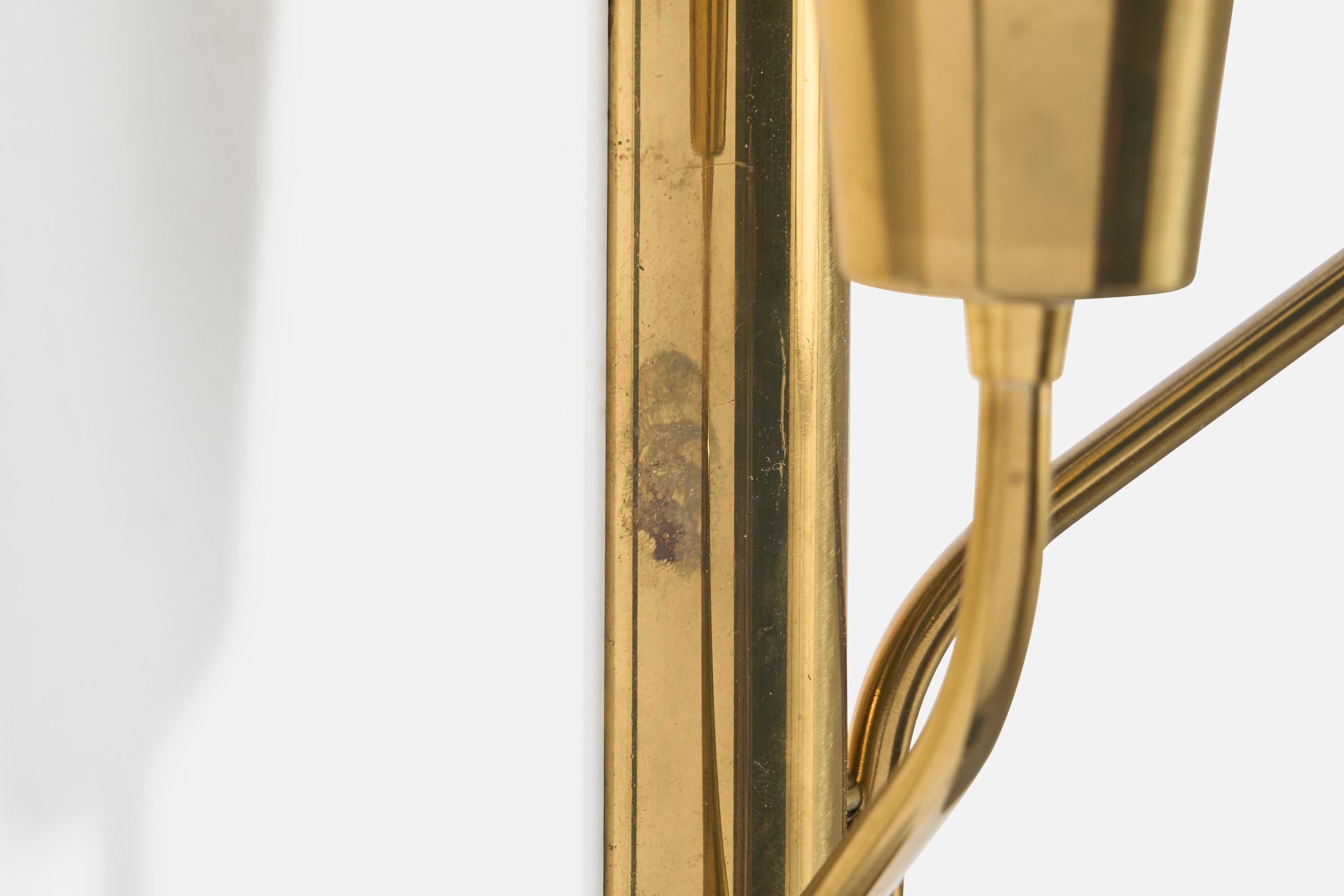 German Designer, Wall Light, Brass, Glass, Germany, 1950s For Sale 5