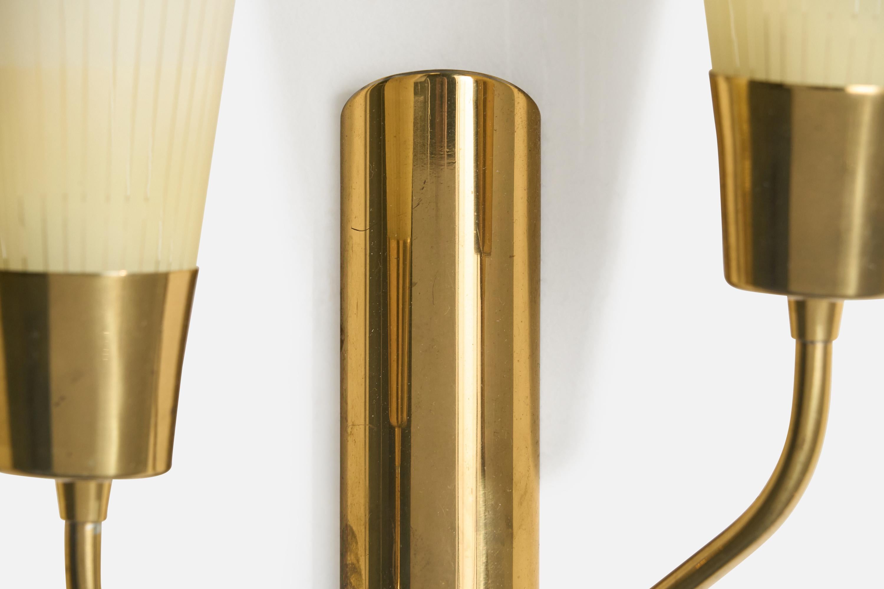 German Designer, Wall Light, Brass, Glass, Germany, 1950s For Sale 1