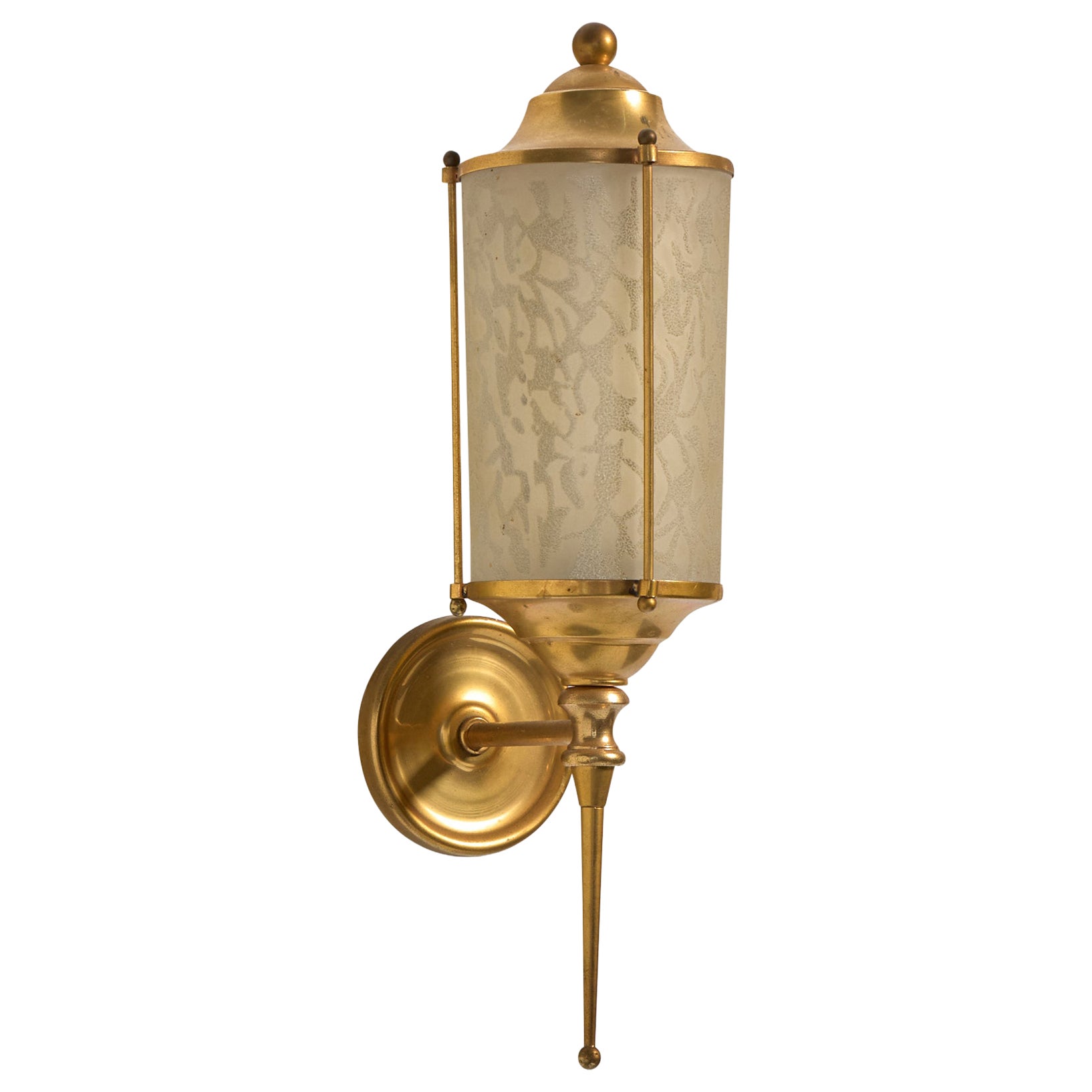 German Designer, Wall Light, Brass, Glass, Germany 1950s For Sale