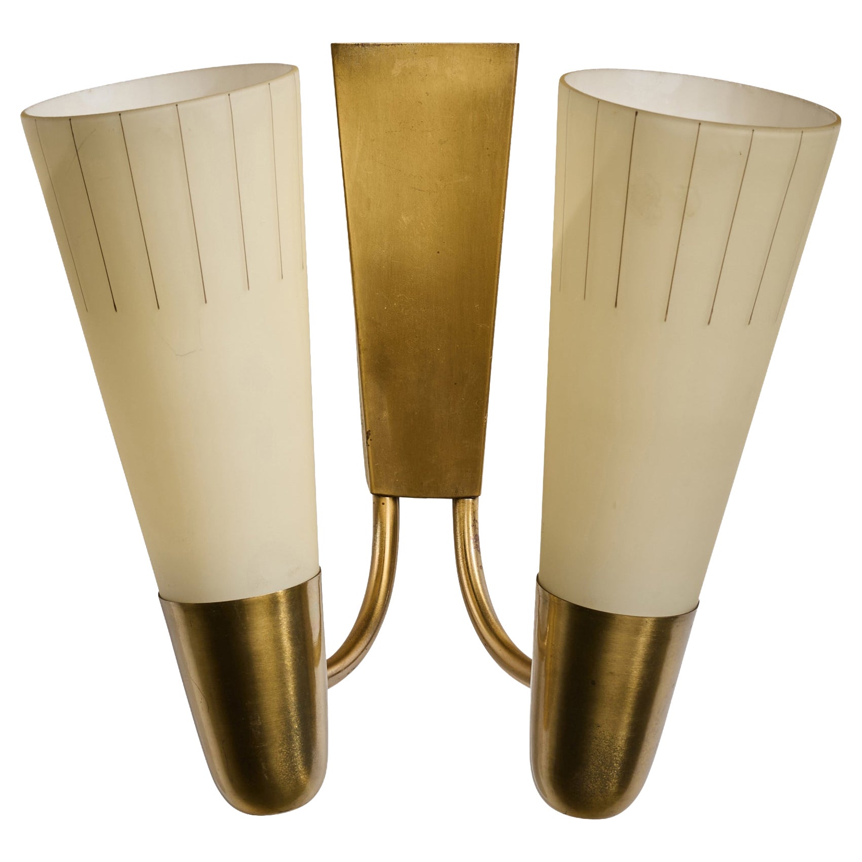 German Designer, Wall Light, Brass, Glass, Germany, 1950s