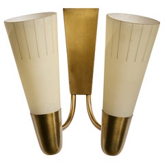 German Designer, Wall Light, Brass, Glass, Germany, 1950s
