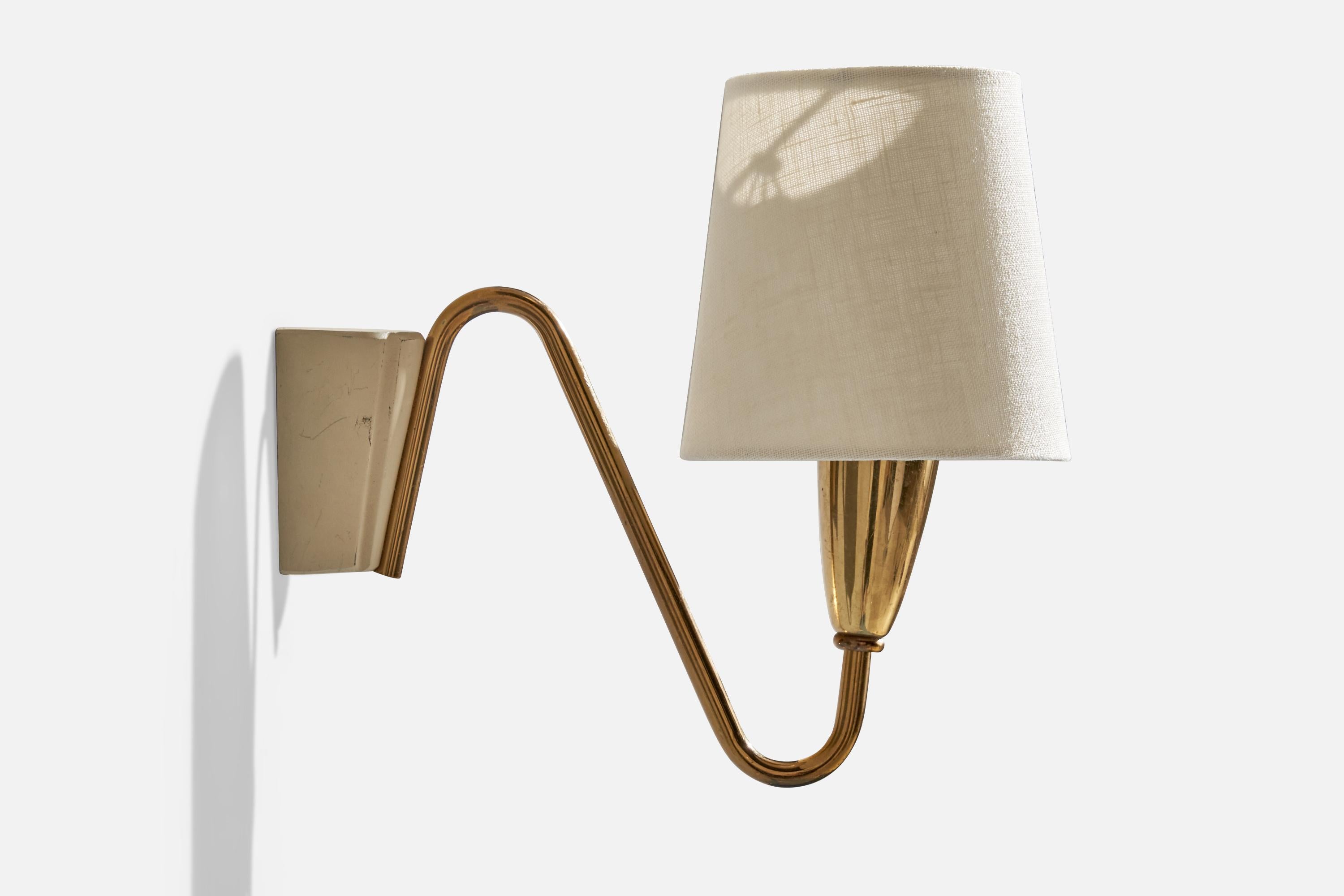 Swedish German Designer, Wall Light, Brass, Metal, Fabric, Germany 1950s For Sale