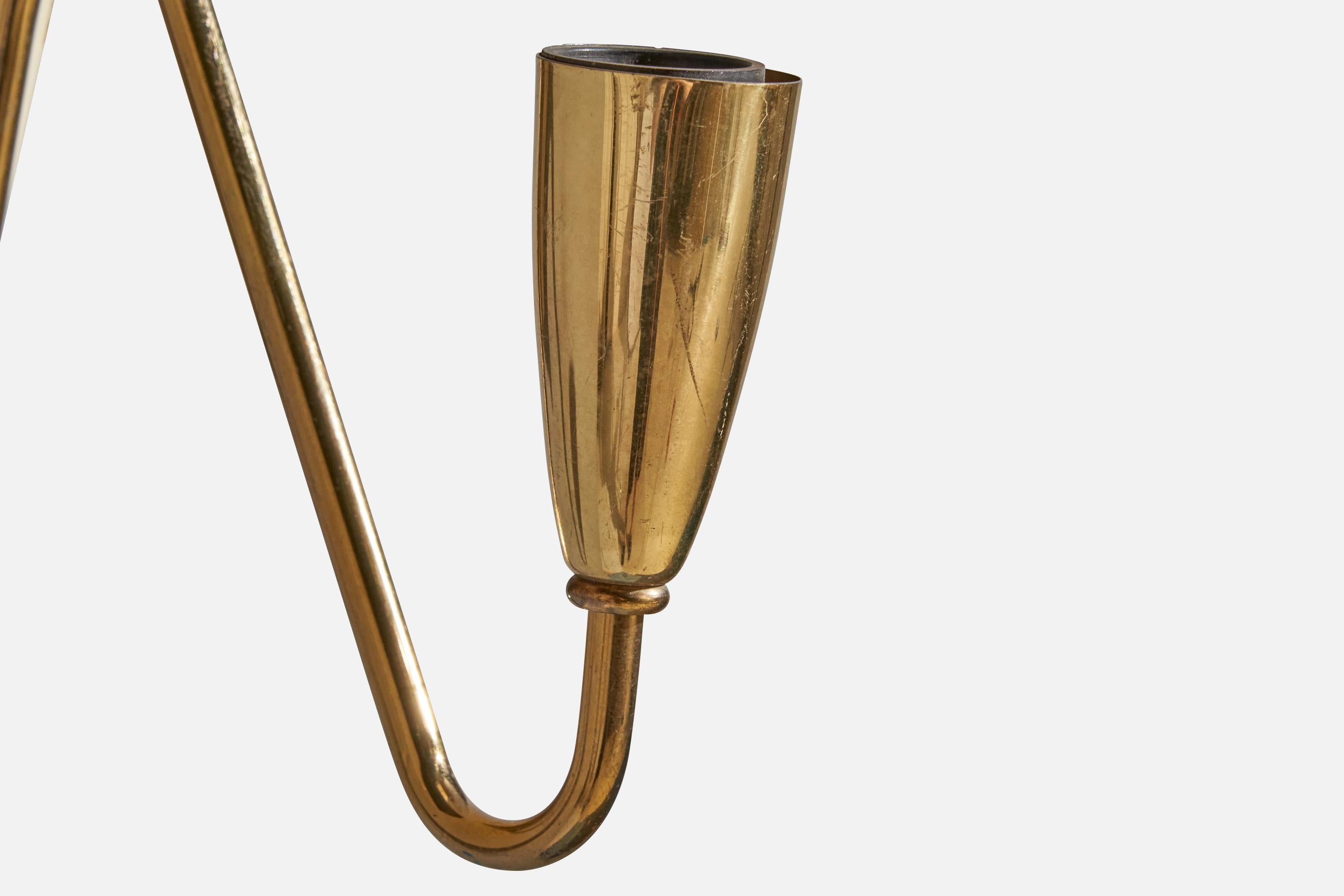 Mid-20th Century German Designer, Wall Light, Brass, Metal, Fabric, Germany 1950s For Sale