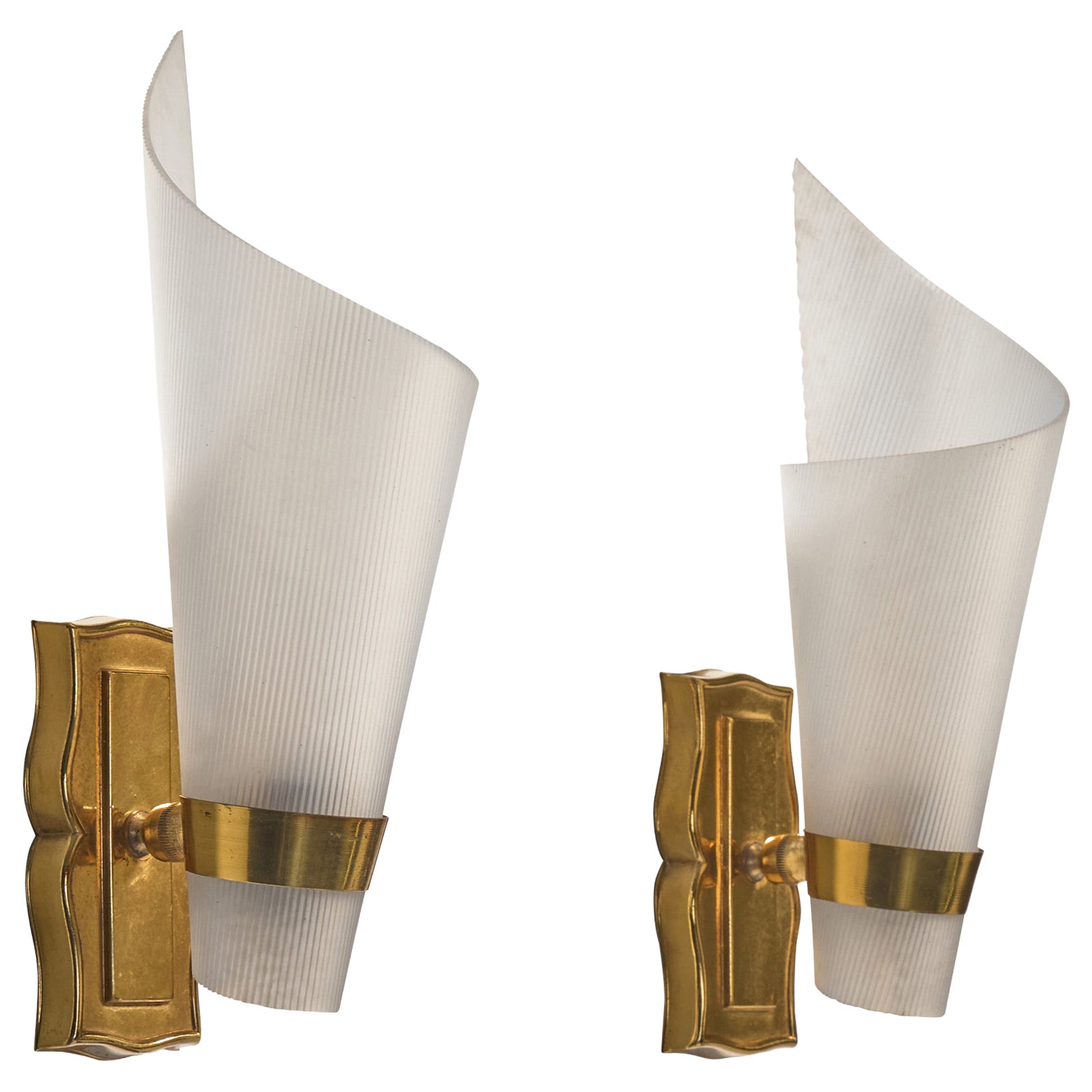 German Designer, Wall Lights, Acrylic, Glass, Brass, Germany, 1960s For Sale