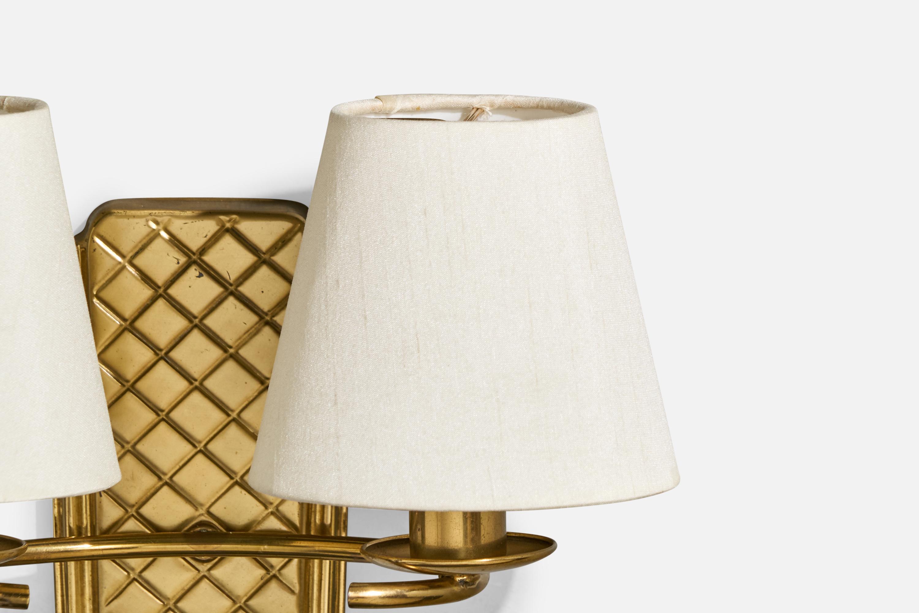 German Designer, Wall Lights, Brass, Fabric, Germany, 1950s 6