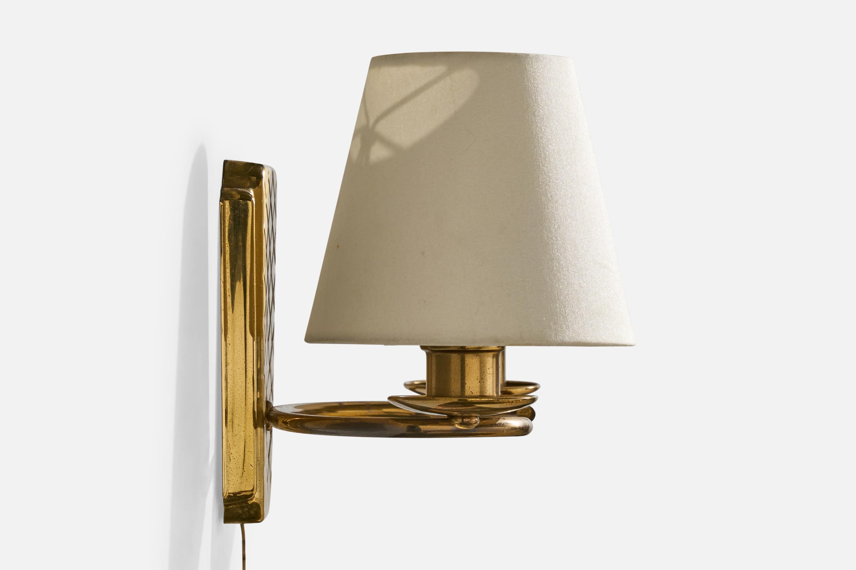 German Designer, Wall Lights, Brass, Fabric, Germany, 1950s 2