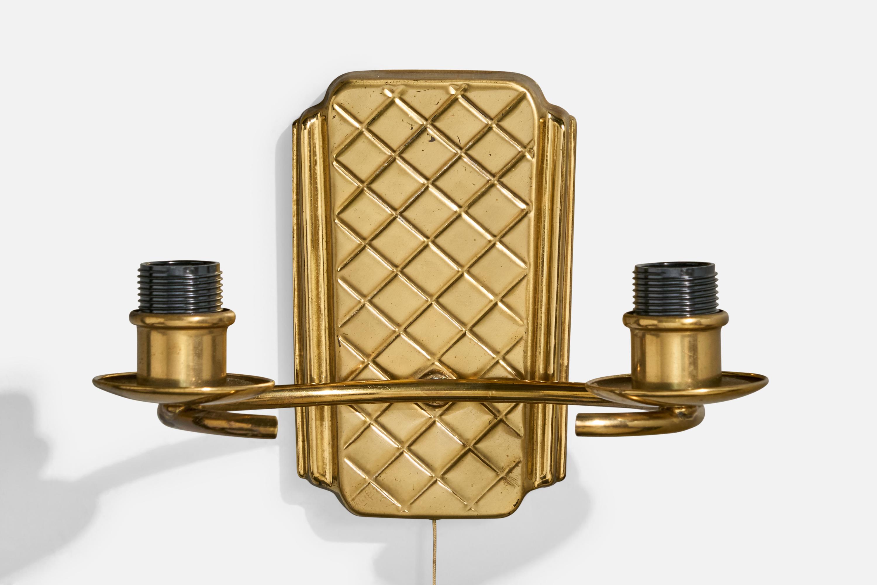 German Designer, Wall Lights, Brass, Fabric, Germany, 1950s 3