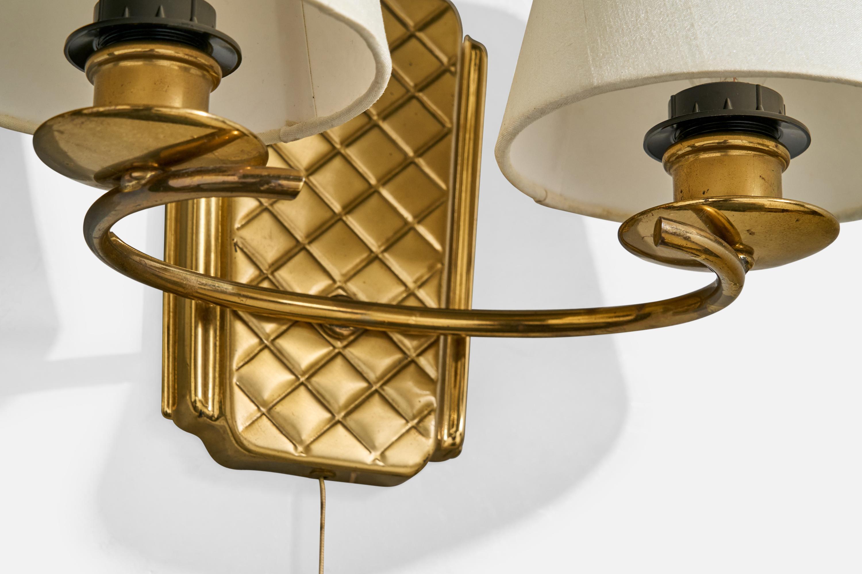 German Designer, Wall Lights, Brass, Fabric, Germany, 1950s 4