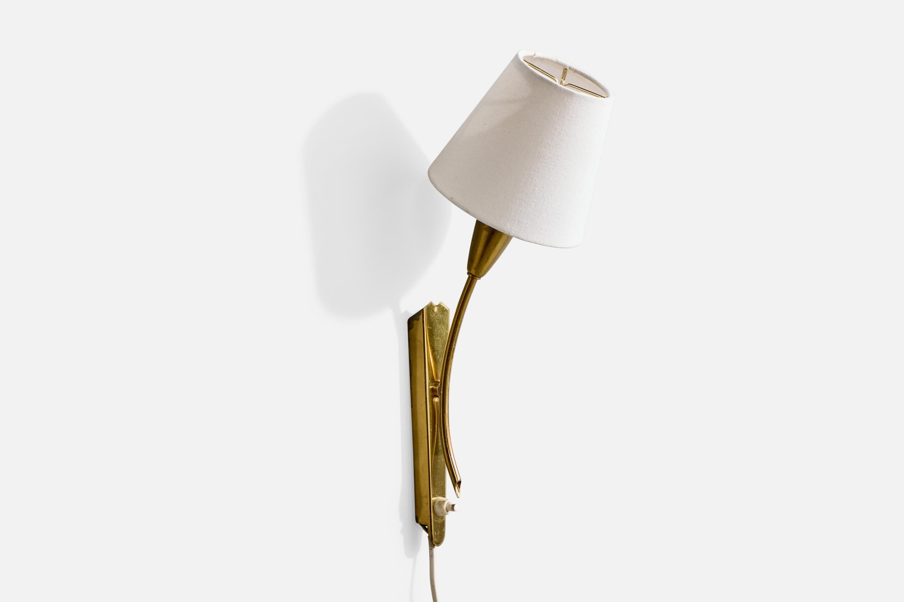 Allemand German Designer, Wall Lights, Brass, Fabric, Germany, 1960s en vente