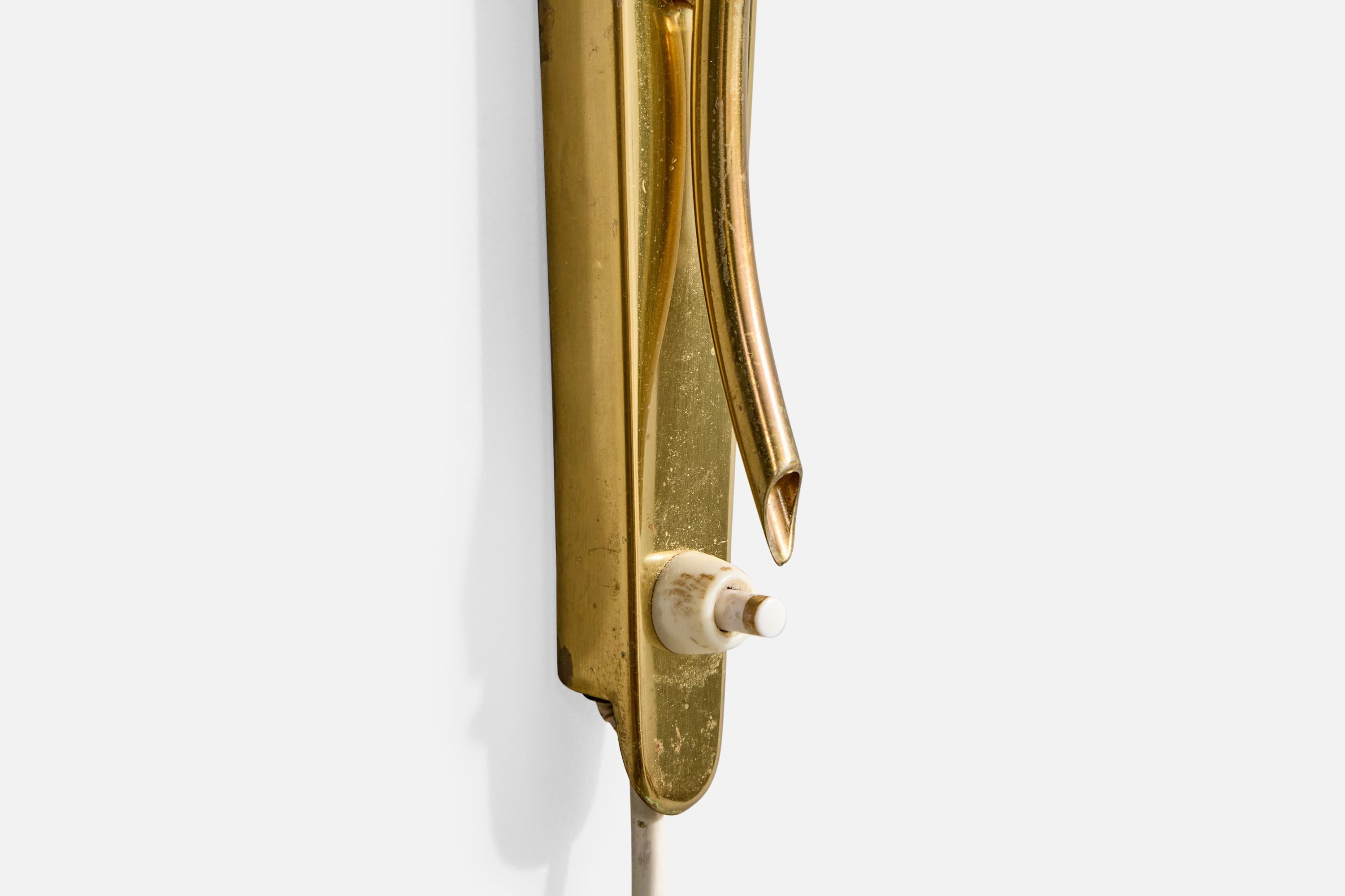 Laiton German Designer, Wall Lights, Brass, Fabric, Germany, 1960s en vente