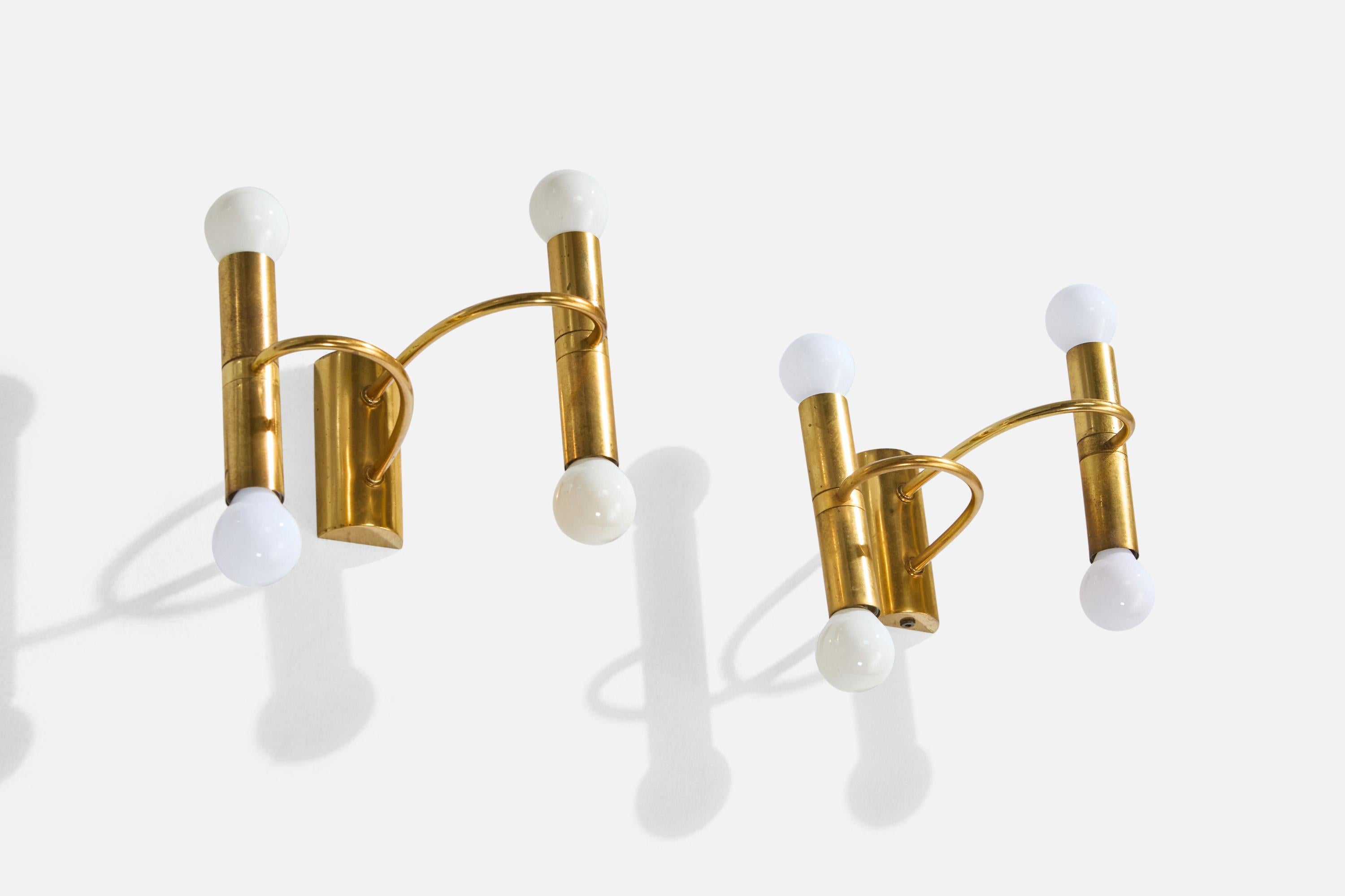 Mid-Century Modern German Designer, Wall Lights, Brass, Germany, 1960s For Sale