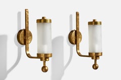 German Designer, Wall Lights, Brass, Glass, Germany, 1930s