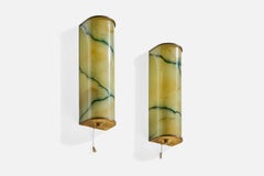 German Designer, Wall Lights, Brass, Glass, Germany, 1930s