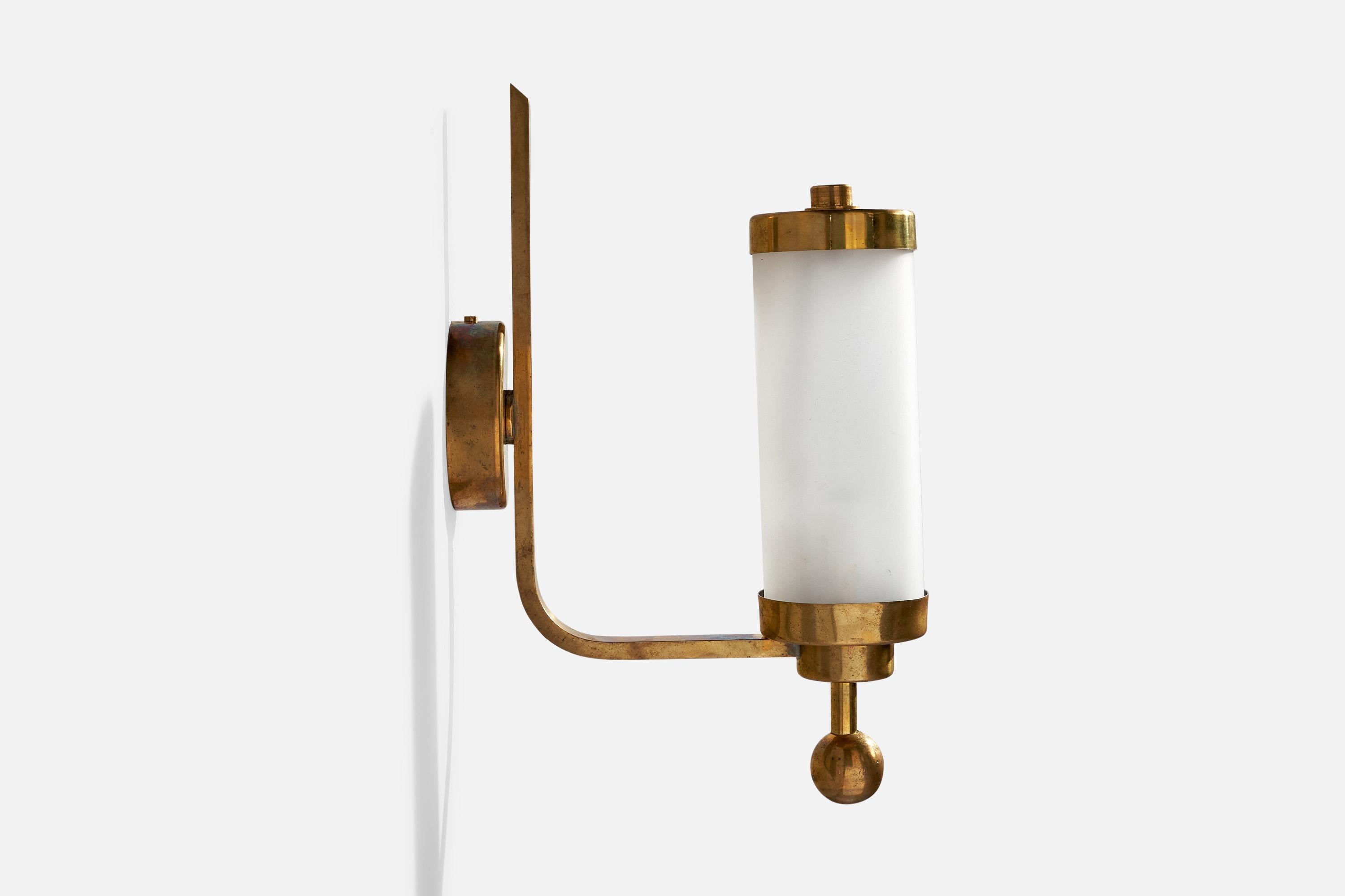 Mid-20th Century German Designer, Wall Lights, Brass, Glass, Germany, 1930s For Sale