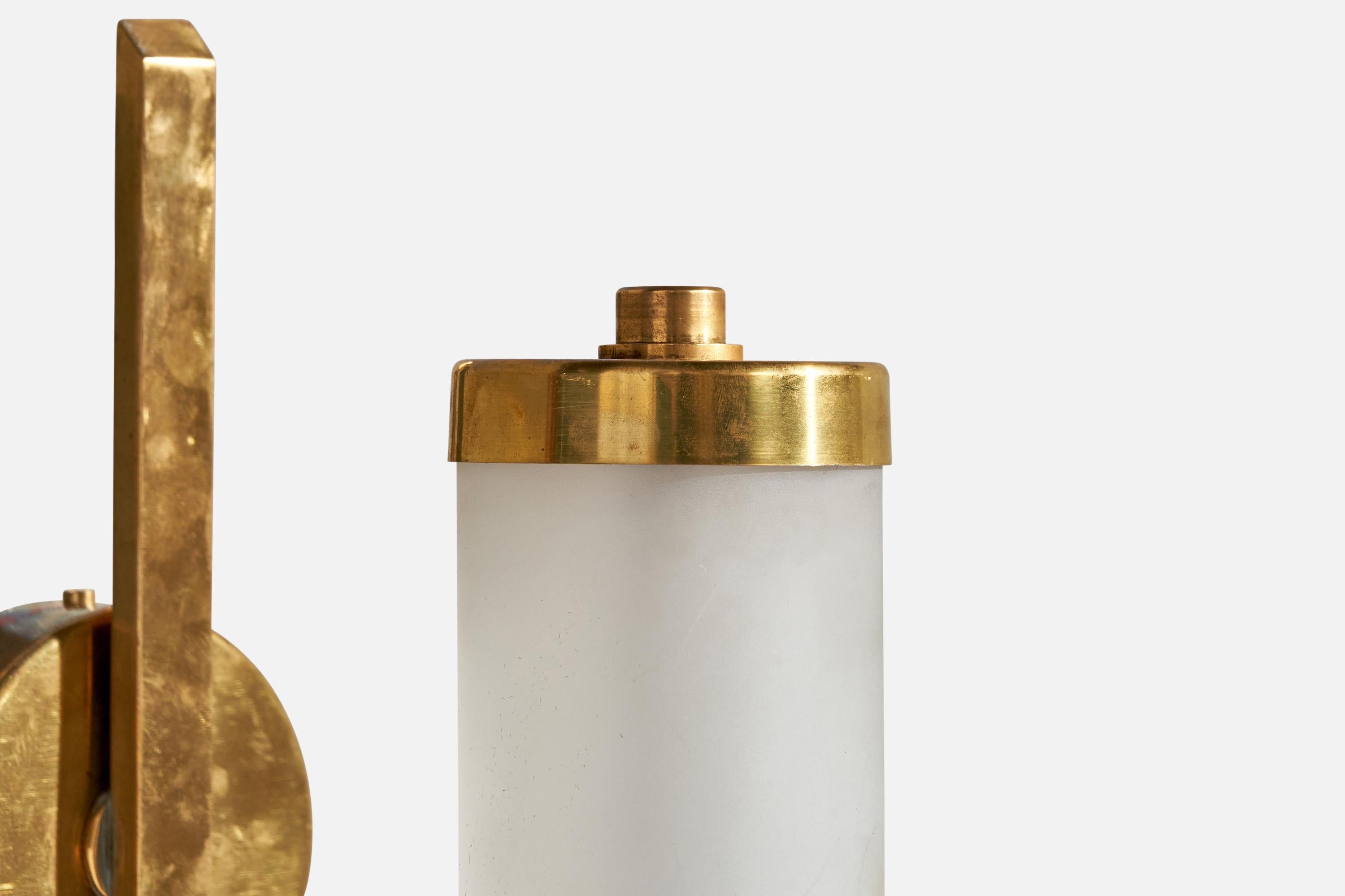 German Designer, Wall Lights, Brass, Glass, Germany, 1930s For Sale 3