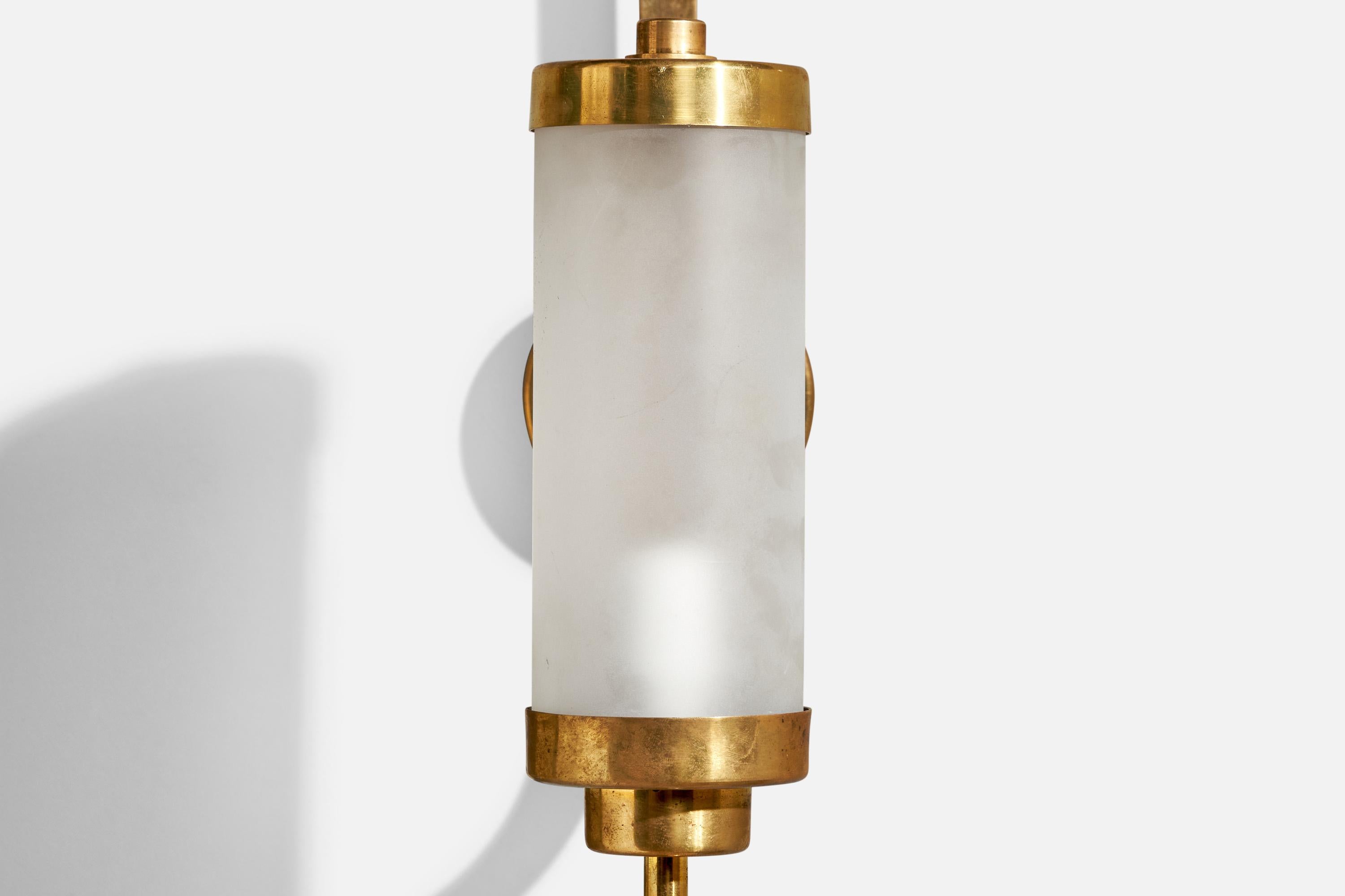 German Designer, Wall Lights, Brass, Glass, Germany, 1930s For Sale 4