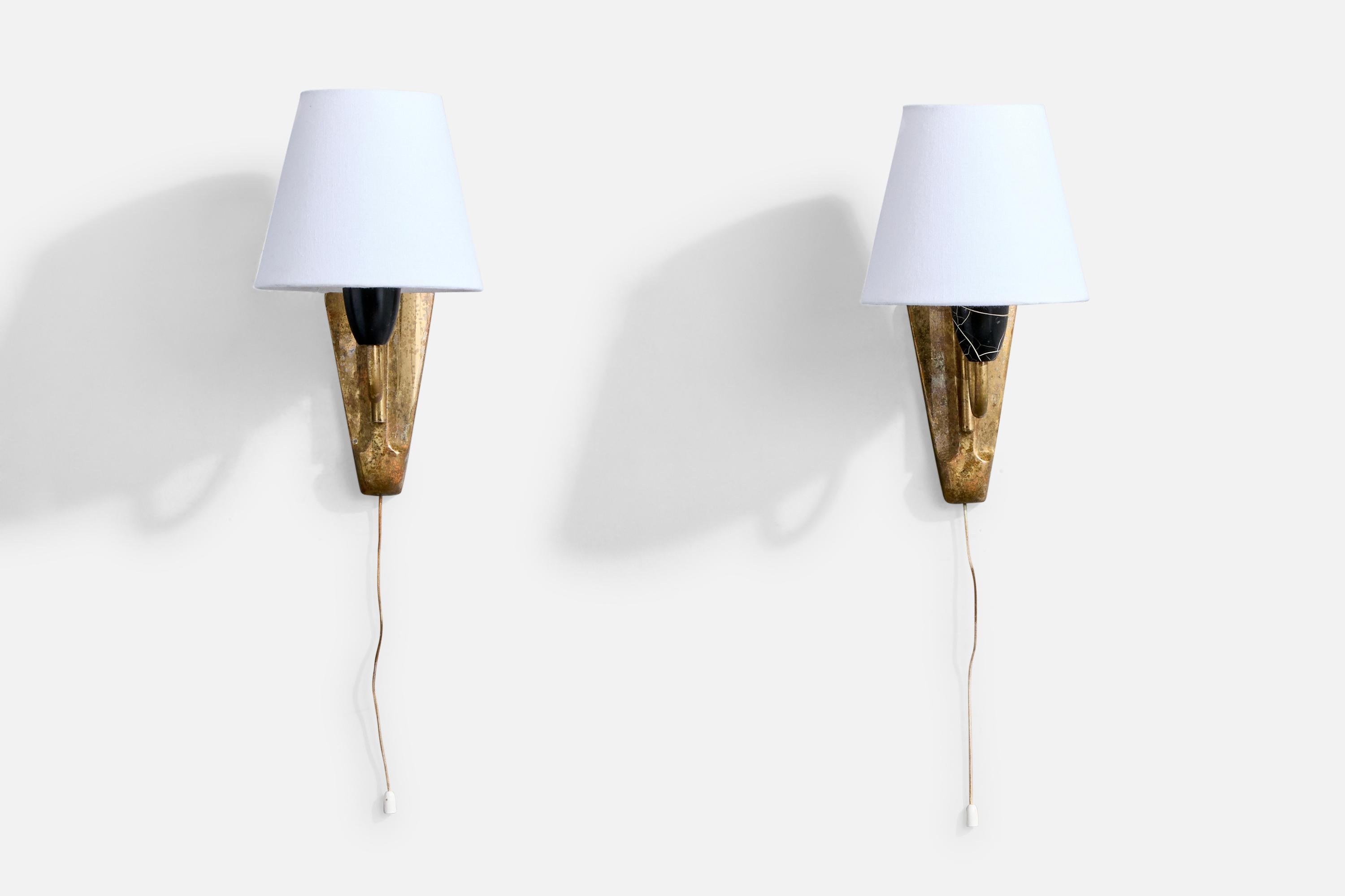 Mid-Century moderno Design tedesco, lampade da parete, ottone, resina, tessuto, Germania, anni '50 in vendita