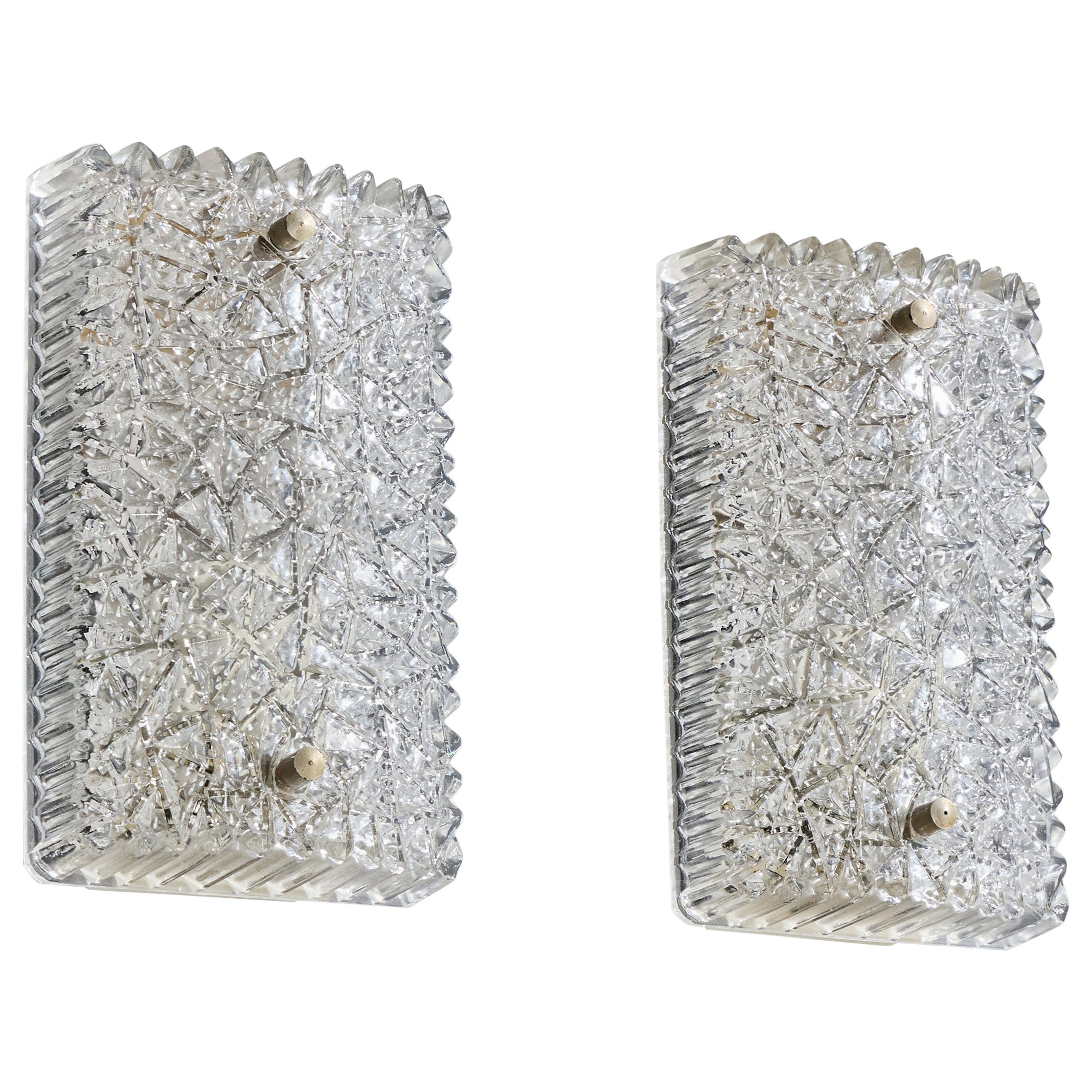 Designer tedesco, lampade da parete, vetro, metallo, Germania, anni
60