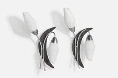 Designer tedesco, lampade da parete, ferro, cromo, vetro, Germania, anni '60