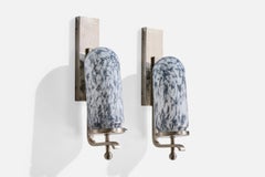 German Designer, Wall Lights, Nickel, Glass, Germany, 1920s