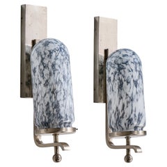 German Designer, Wall Lights, Nickel, Glass, Germany, 1920s