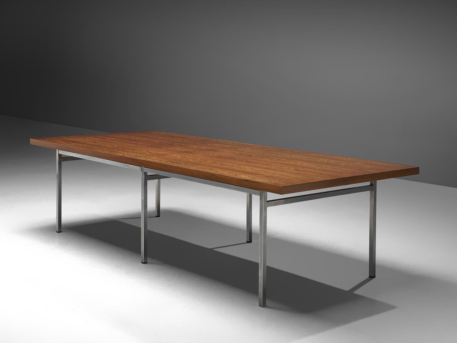 Mid-Century Modern German Dining Table in Rosewood and Chromed Steel