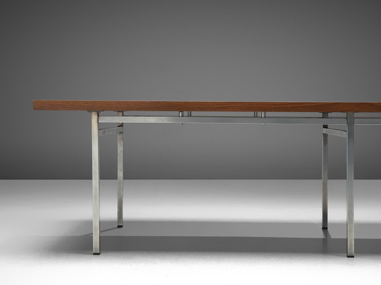 Mid-20th Century German Dining Table in Rosewood and Chromed Steel