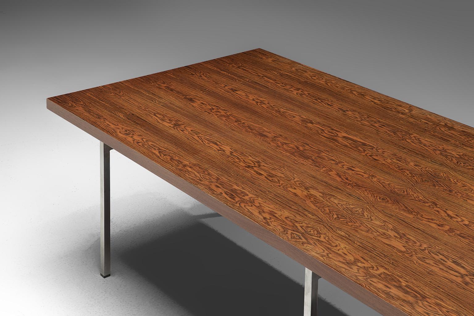 German Dining Table in Rosewood and Chromed Steel 1