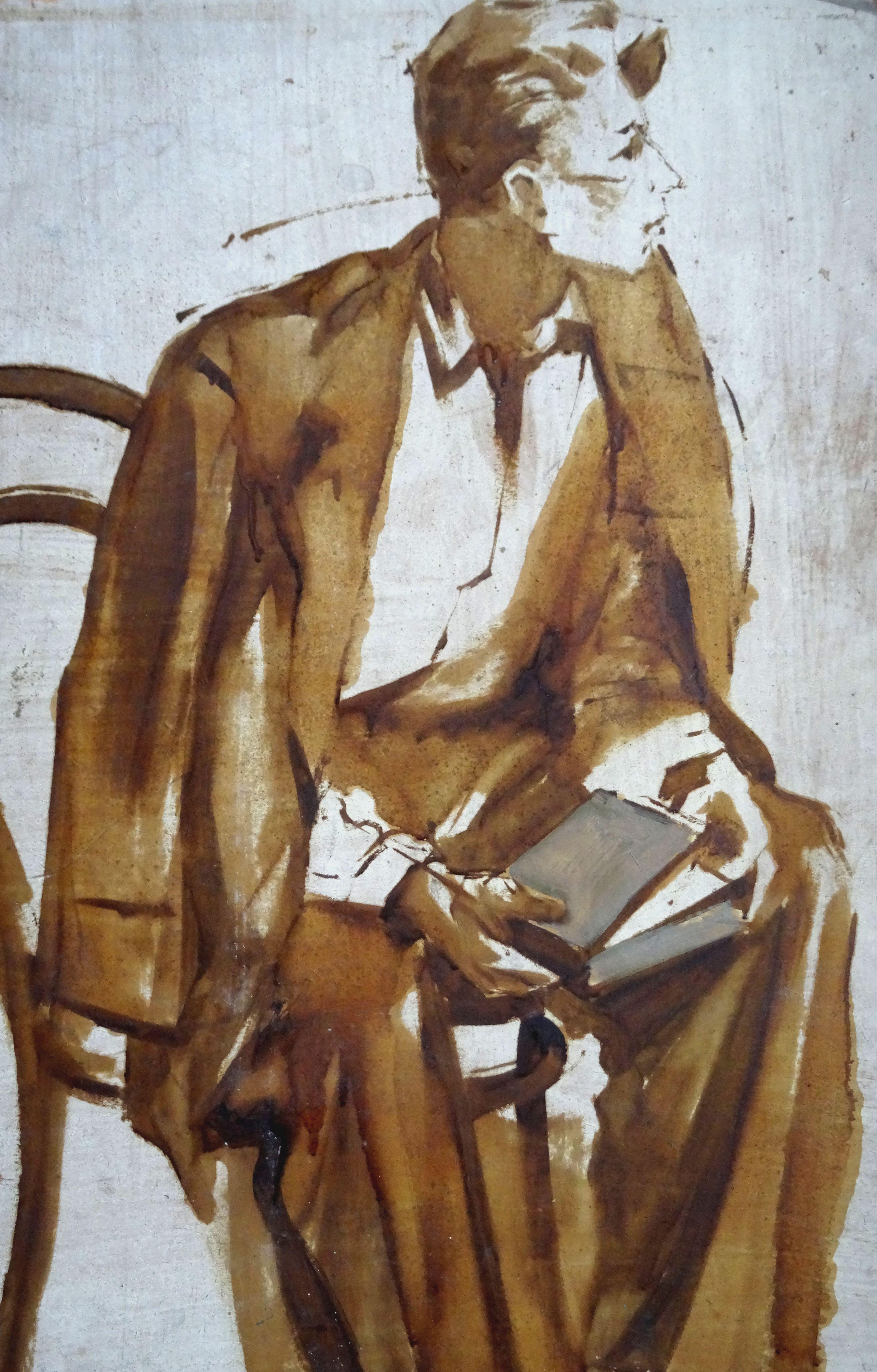 Act. Double sided. cardboard, oil, 71x45 cm - Painting by German Dontsov