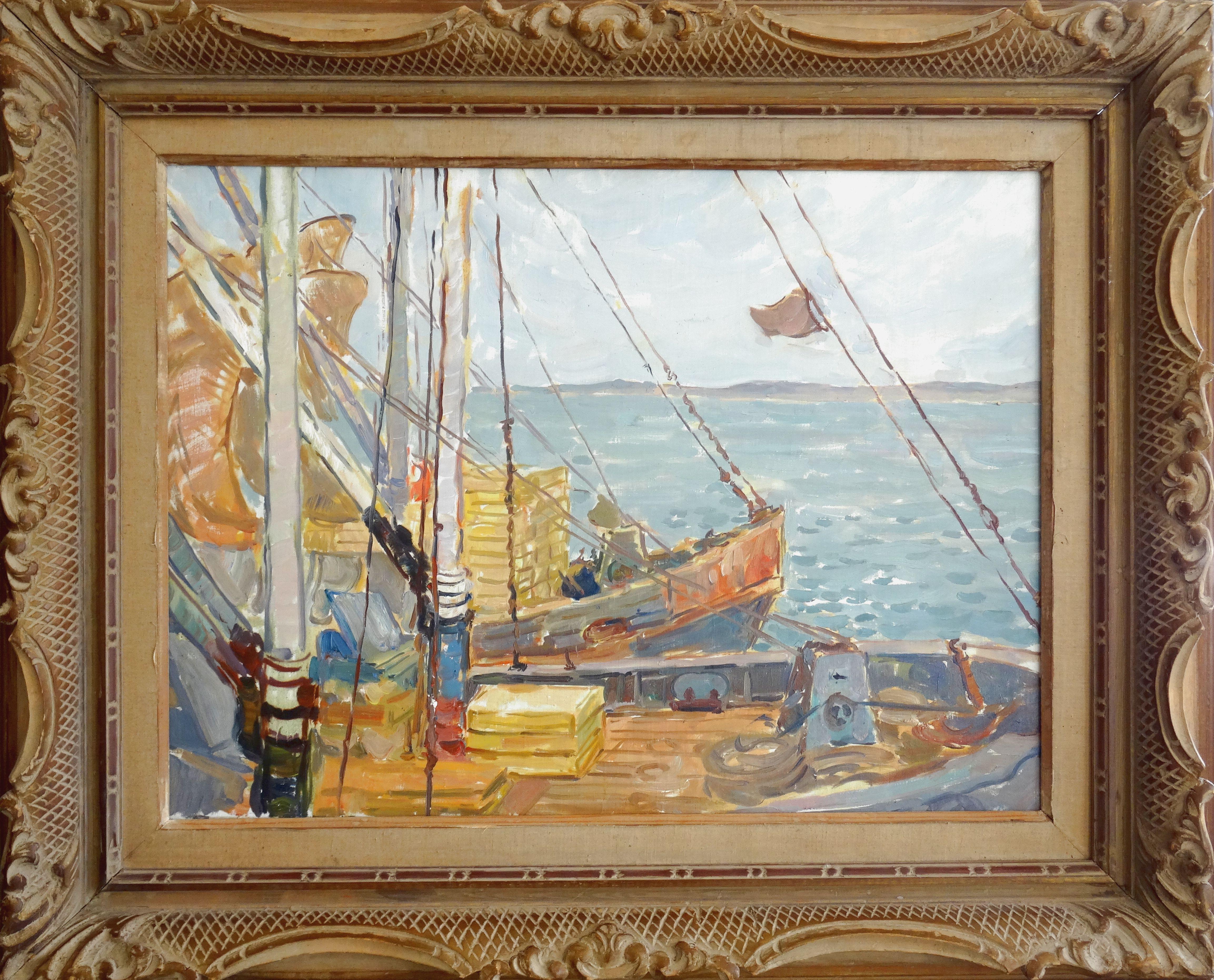 Vor dem Fischen. 1950, Leinwand, Öl, 53x72,5 cm – Painting von German Dontsov