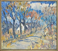 Una strada in città. Di German Dontsov. Olio su tela, 80x90 cm. Firmato