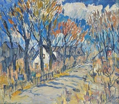Una strada in città. Di German Dontsov. Olio su tela, 80x90 cm. Firmato