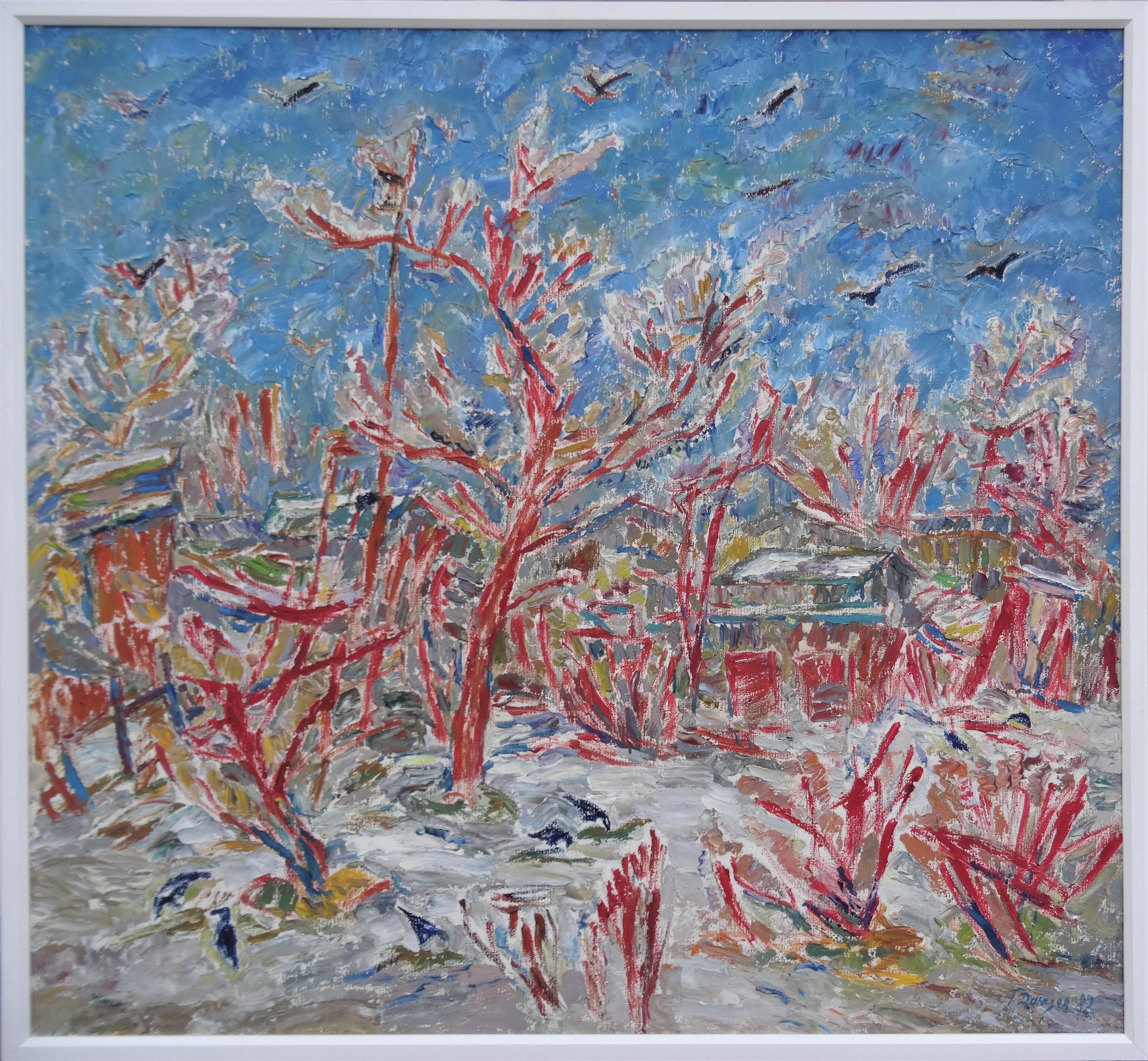 March snow. 1982. Oil on canvas, 92x100 cm - Painting by German Dontsov