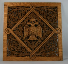 French  Double Eagle and Leaves Carved Oak  Architectural Panel