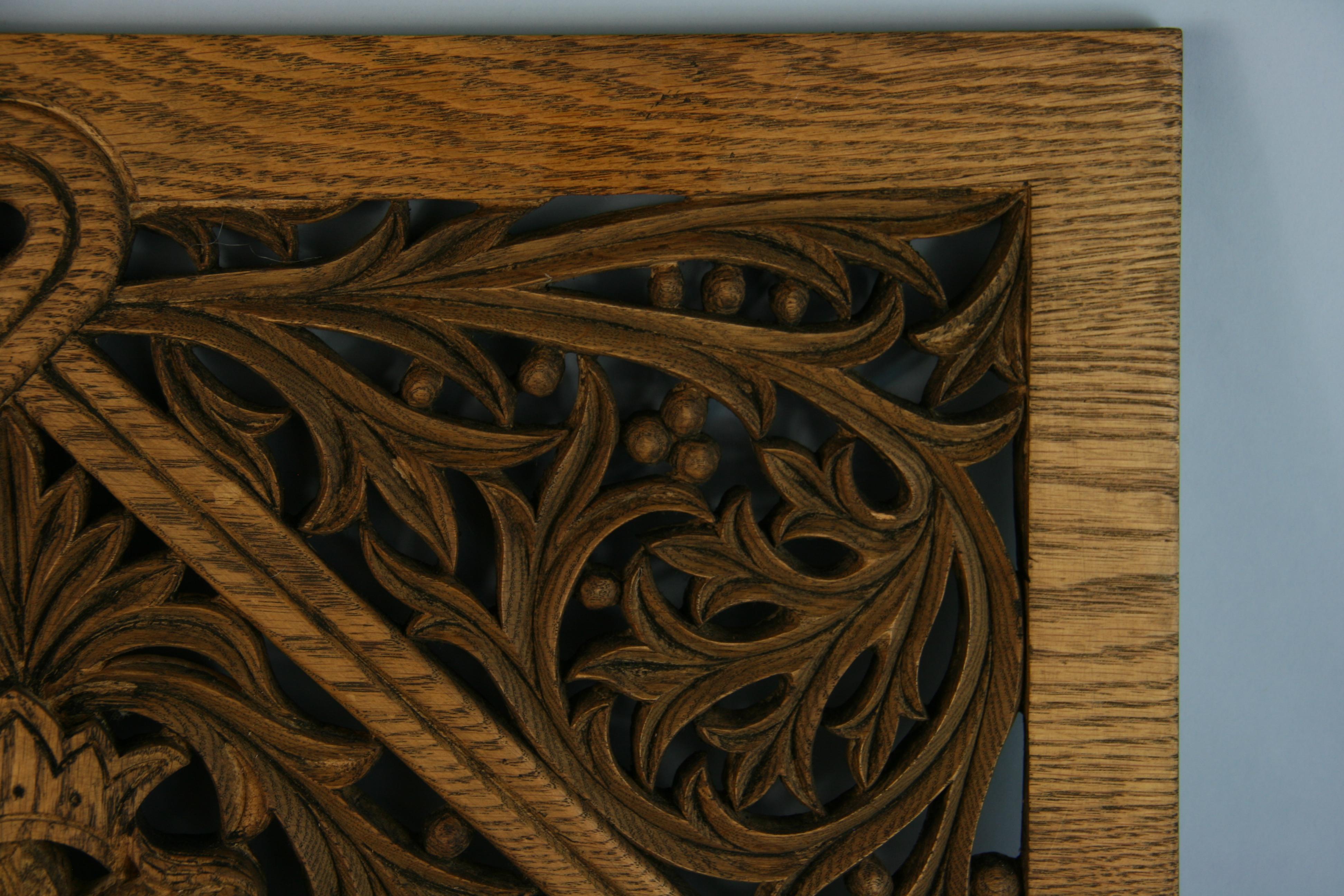 Hardwood German Double Eagle and Leaves Carved Oak Panel For Sale
