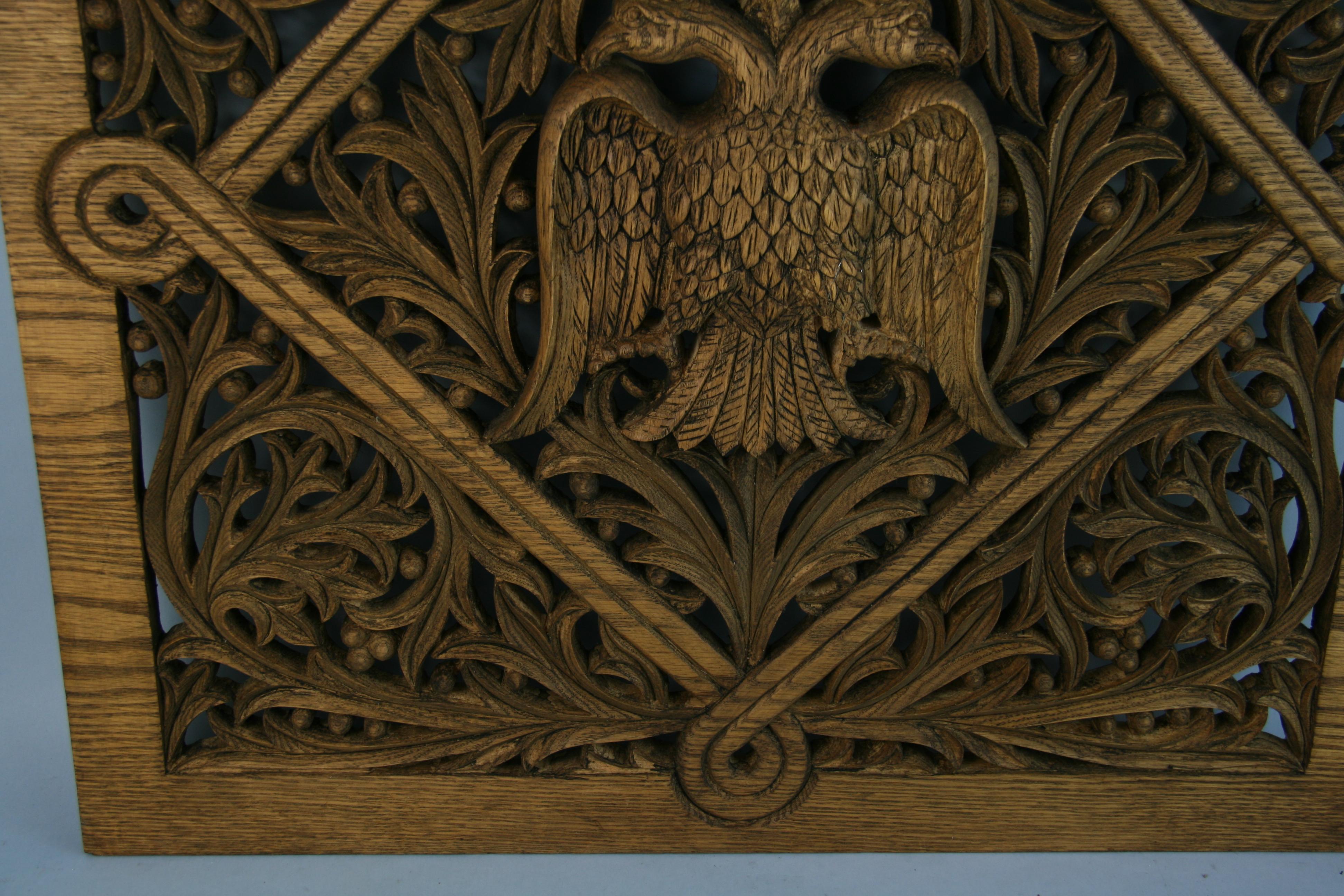 German Double Eagle and Leaves Carved Oak Panel For Sale 4