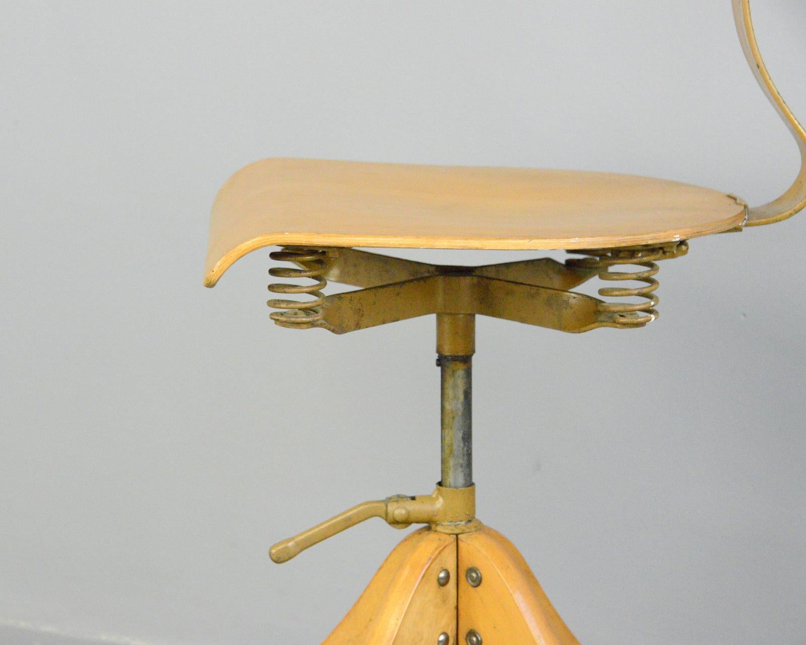 Plywood German Draftsman's Chair by Polstergleich, circa 1930s