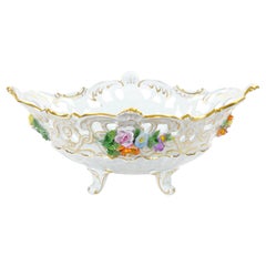 German Dresden Porcelain Reticulated Centerpiece with Floral Motifs/Gilt Accents