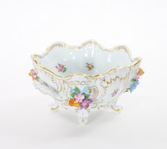 German Dresden Porcelain Reticulated Footed Bowl with Floral Motifs/Gilt Accents