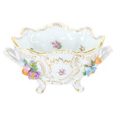 German Dresden Porcelain Reticulated Footed Bowl with Floral Motifs/Gilt Accents