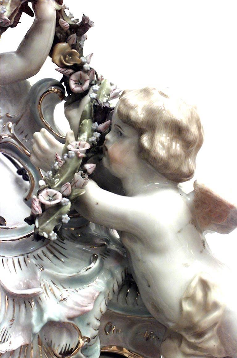 German Dresden Porcelain Cherub and Garland Wall Mirror In Good Condition For Sale In New York, NY