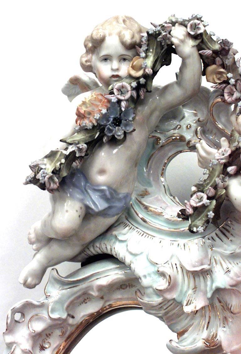 19th Century German Dresden Porcelain Cherub and Garland Wall Mirror For Sale