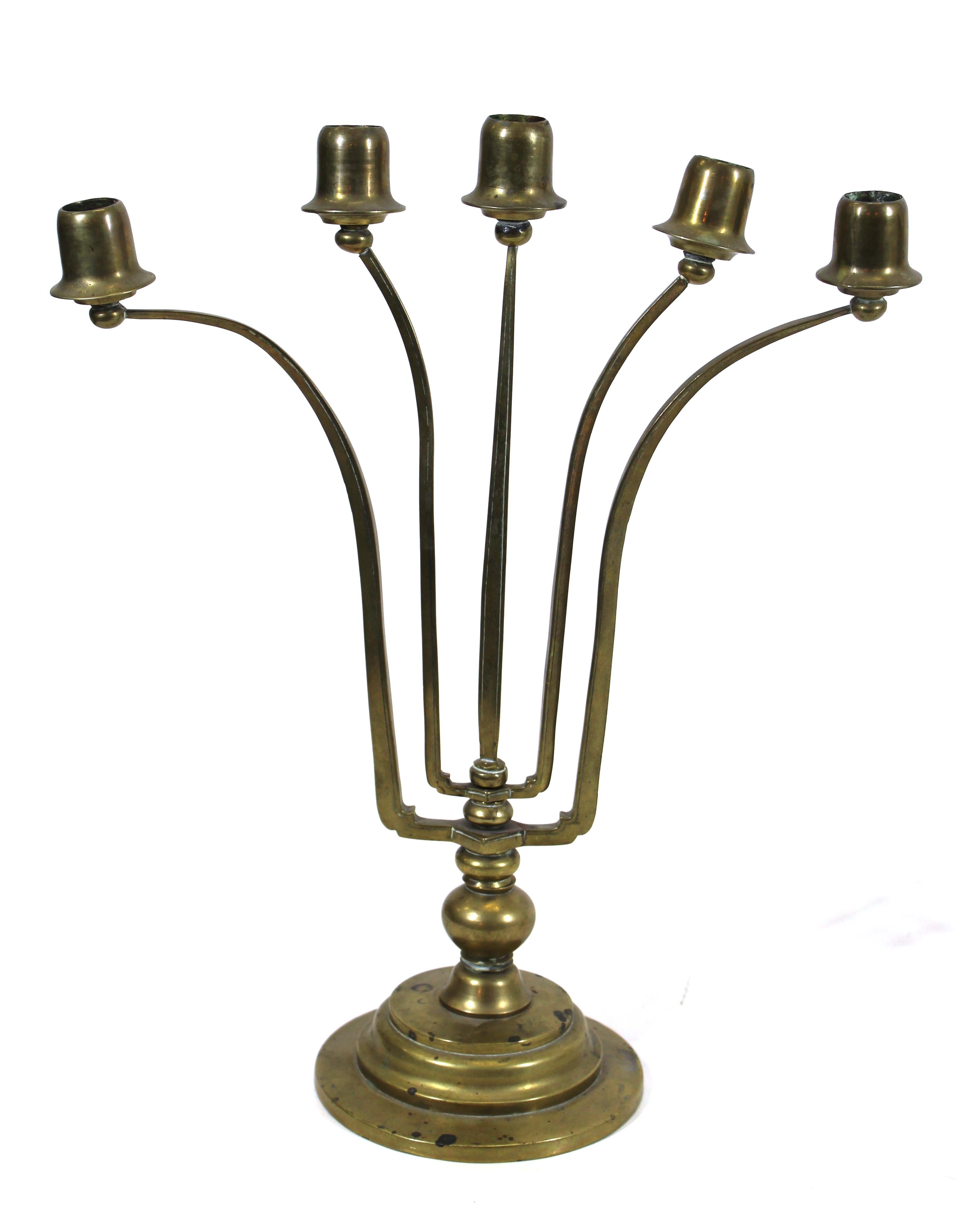 German early Modernist pair of candleholders in the style of Peter Behrens, circa 1900, unmarked.