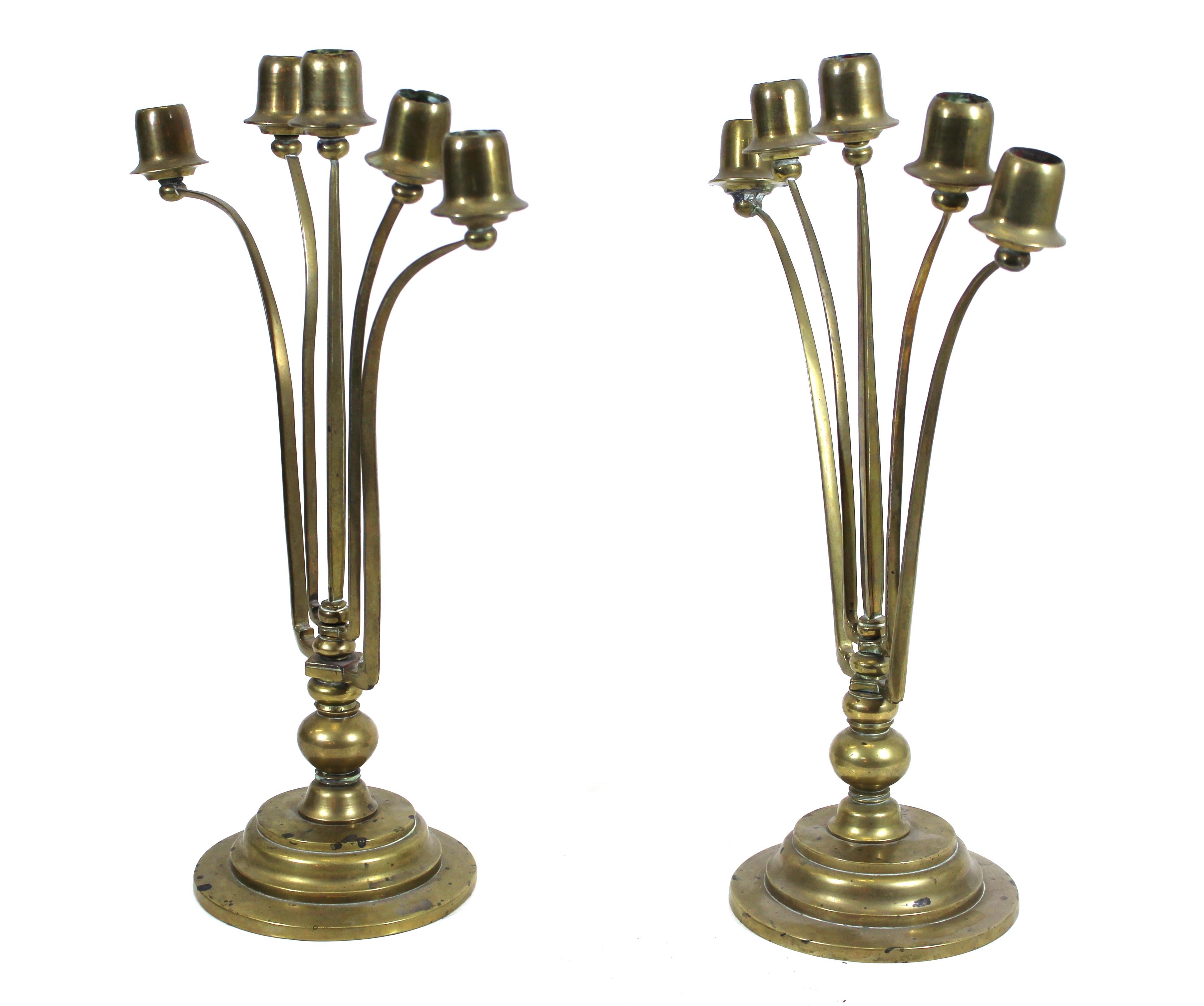 Bronze German Early Modernist Peter Behrens Style Candleholders