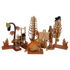 German Emil Helbig Erzgebirge Expertic Wooden Fox Bunny Tree Figurine Lot