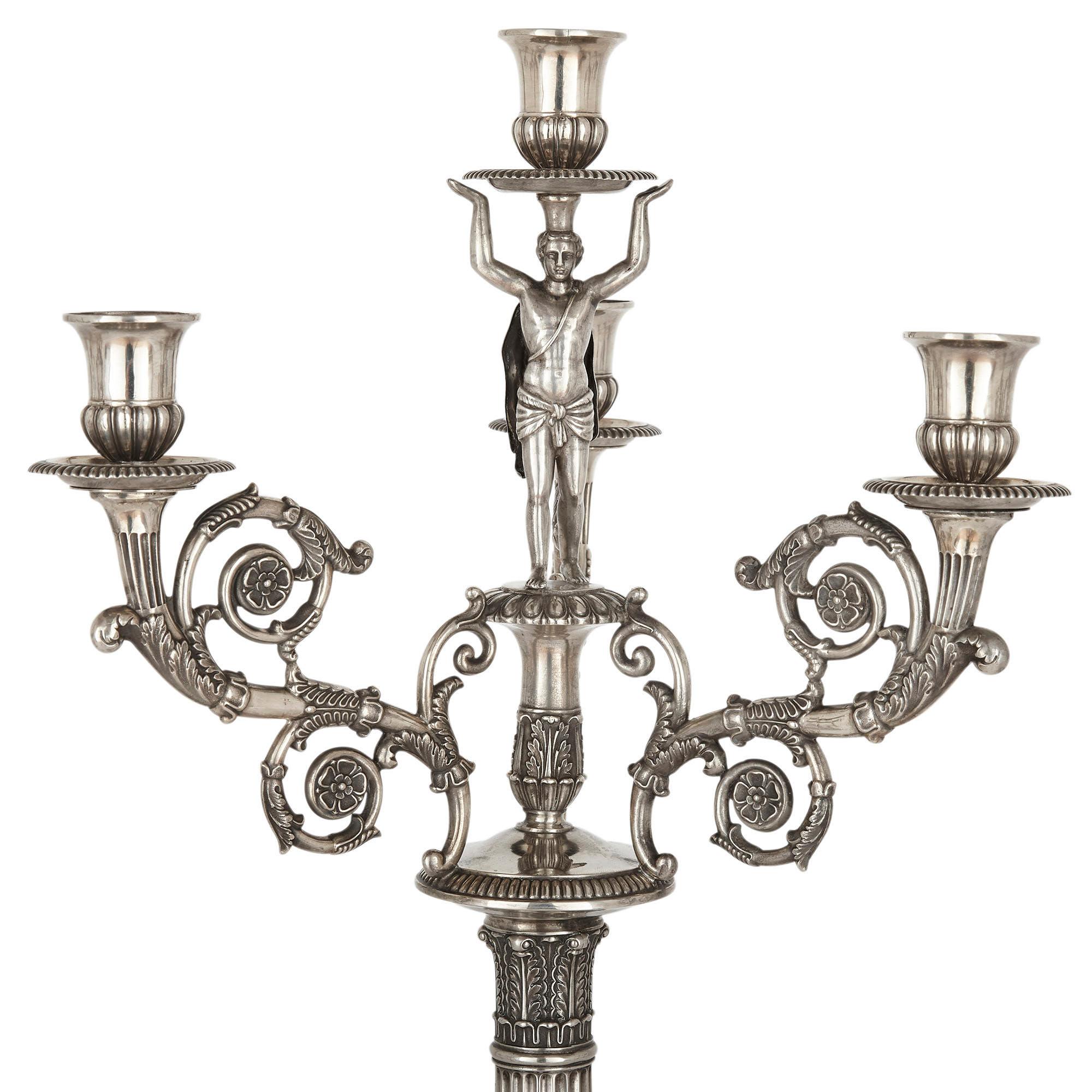 German Empire Period Seven-Piece Silver Candelabra Set In Good Condition For Sale In London, GB