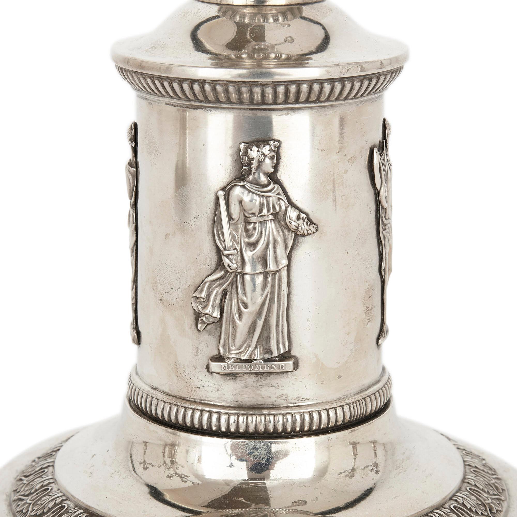 German Empire Period Seven-Piece Silver Candelabra Set For Sale 3