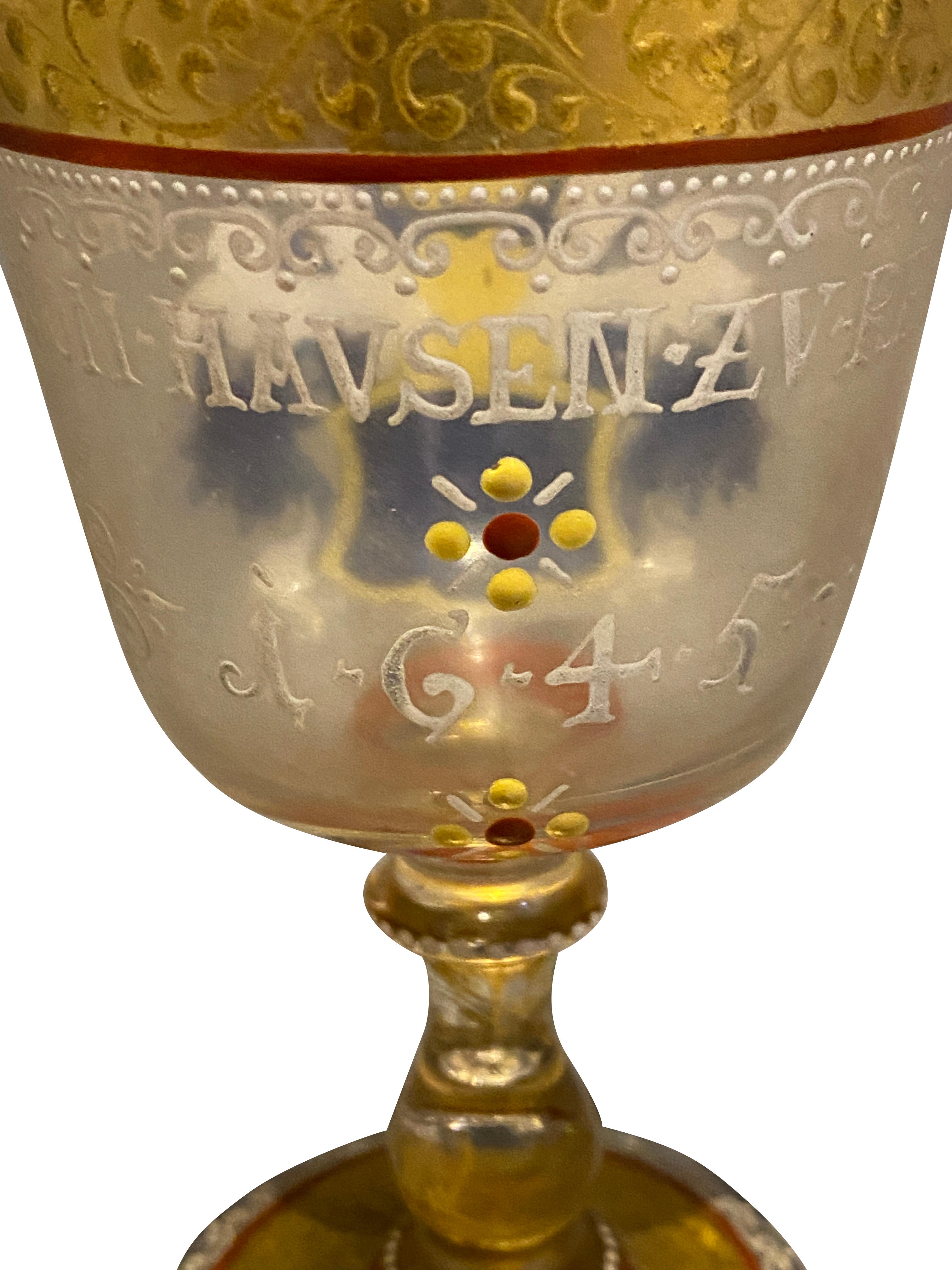 German Enameled Glass Goblet In Good Condition In Essex, MA